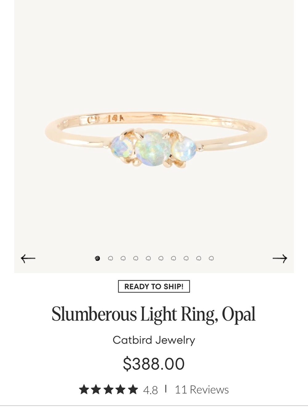Catbird Opal Three-Stone Ring in Gold